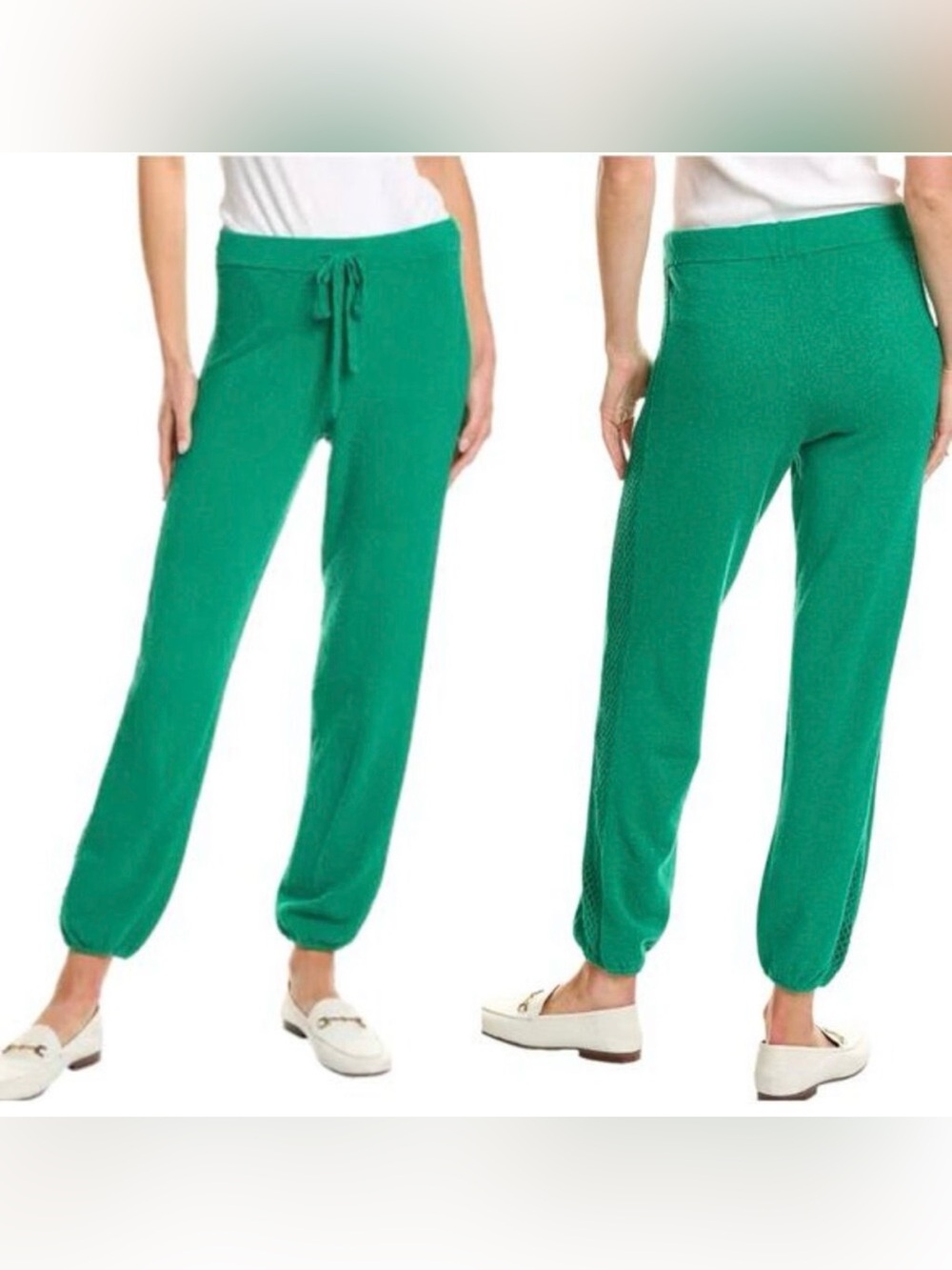 NWT MONROW Boucle Knit Sweatpants Parsley Green Pointelle Side Stripe Size L